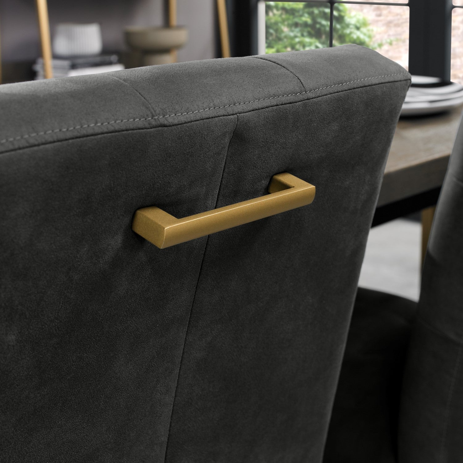 Black Fabric and Brass Metal Cantilever Dining Chair - Home Furniture Interiors