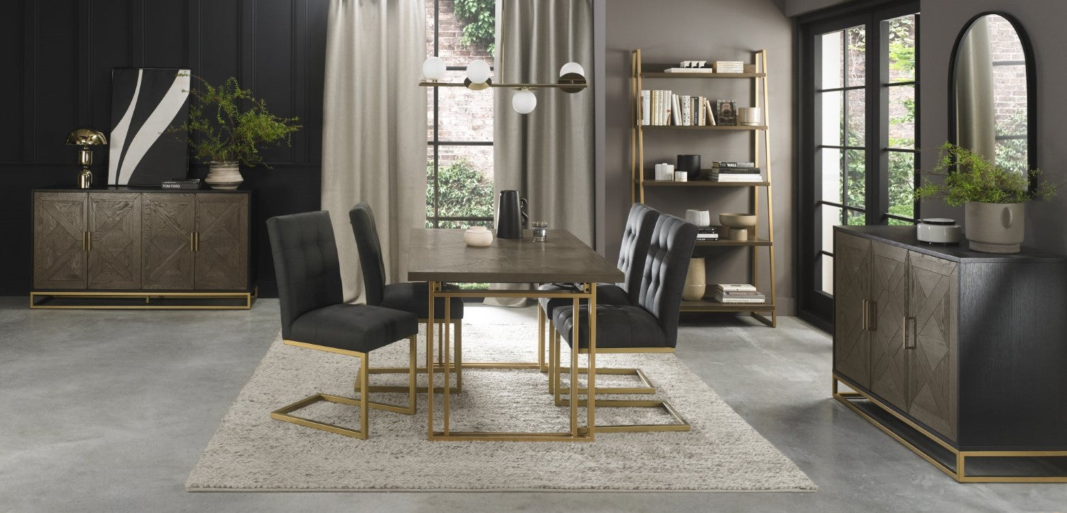Black Fabric and Brass Metal Cantilever Dining Chair - Home Furniture Interiors
