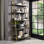 Dark Oak Open Shelving Display Unit Brass Metal Frame