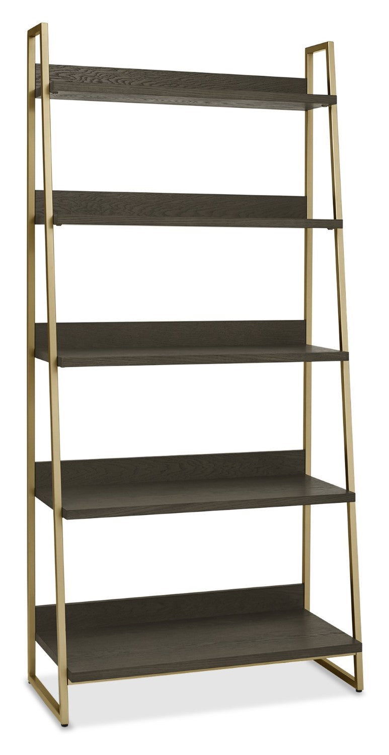 Dark Oak Open Shelving Display Unit Brass Metal Frame - Home Furniture Interiors