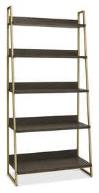 Dark Oak Open Shelving Display Unit Brass Metal Frame - Home Furniture Interiors