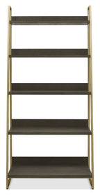 Dark Oak Open Shelving Display Unit Brass Metal Frame - Home Furniture Interiors