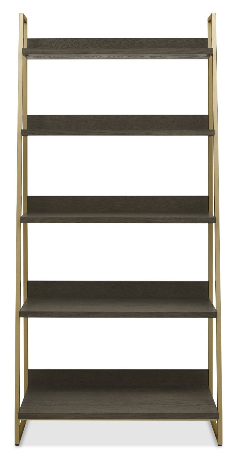 Dark Oak Open Shelving Display Unit Brass Metal Frame - Home Furniture Interiors