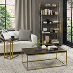 Dark Oak Open Shelving Display Unit Brass Metal Frame - Home Furniture Interiors