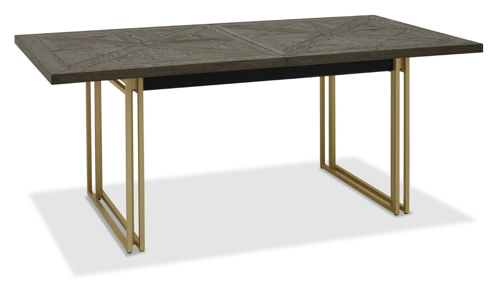 Dark Oak Large Extending Dining Table with Brass Metal Base - Home Furniture Interiors