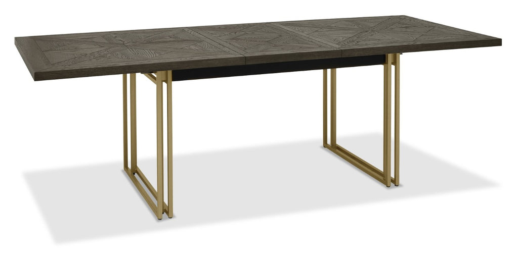 Dark Oak Large Extending Dining Table with Brass Metal Base - Home Furniture Interiors
