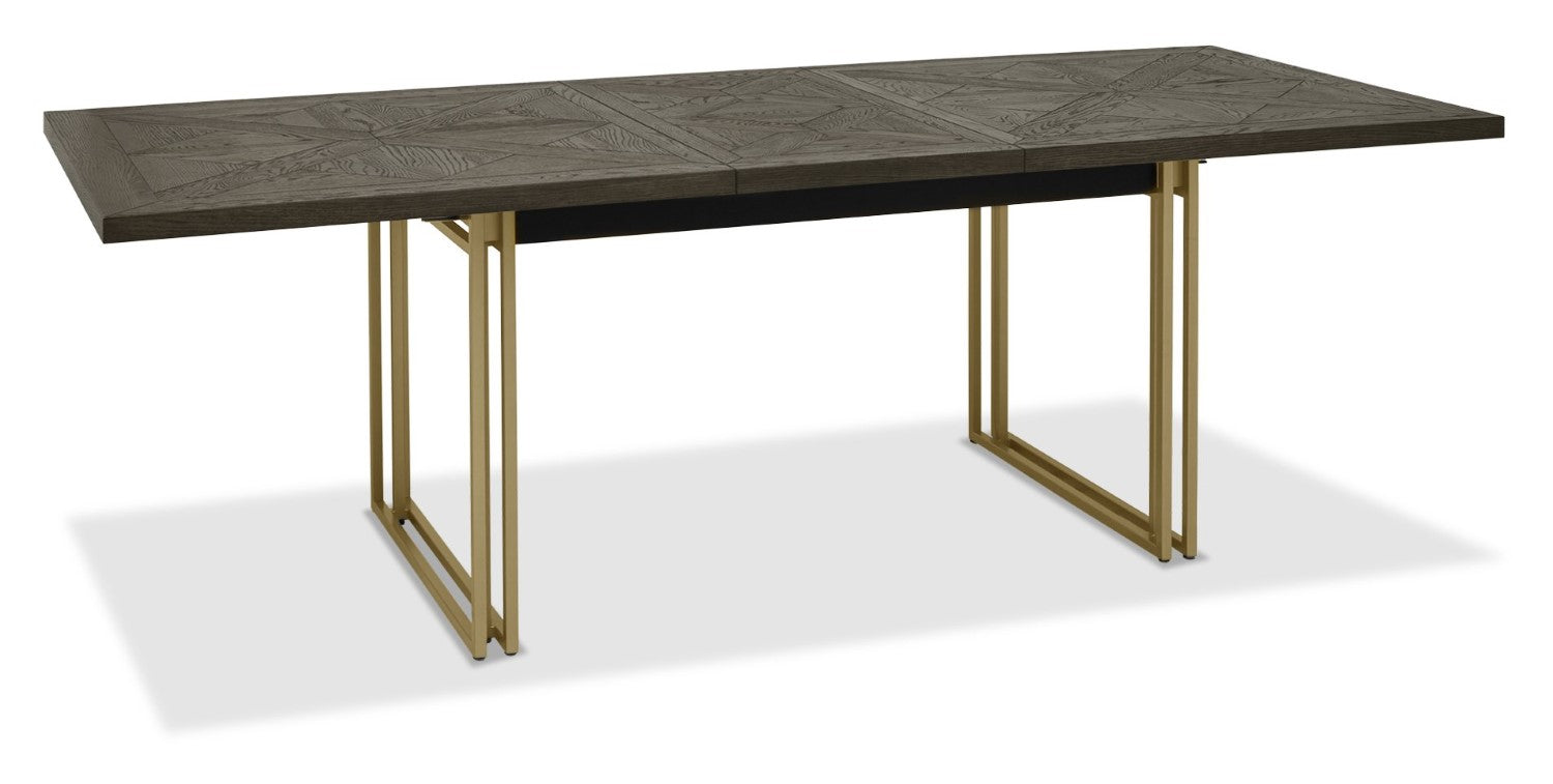 Dark Oak Large Extending Dining Table with Brass Metal Base - Home Furniture Interiors