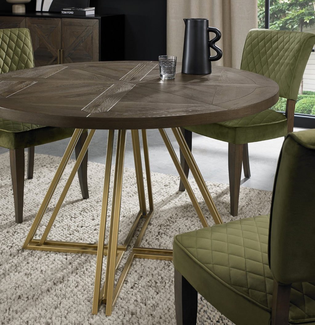 Dark Oak Medium 4 Seater Round Dining Table with Brass Base