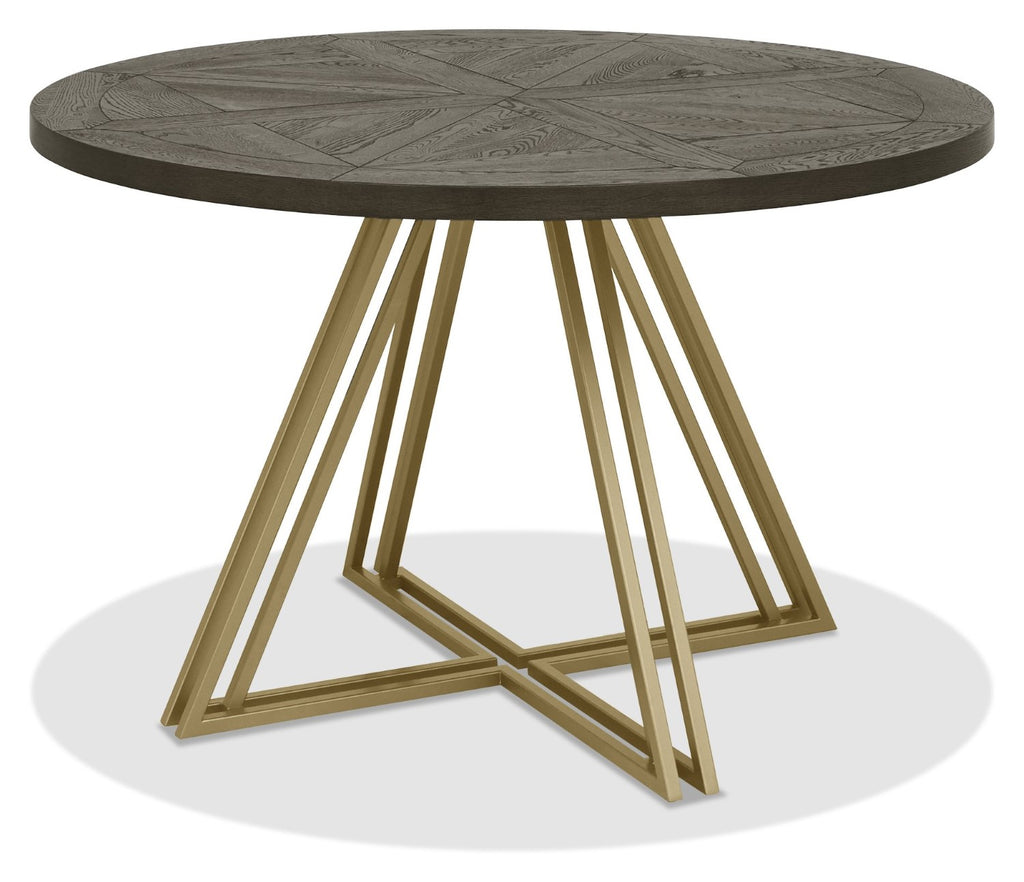 Dark Oak Medium 4 Seater Round Dining Table with Brass Base - Home Furniture Interiors