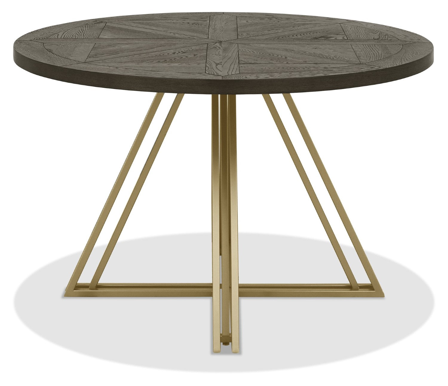 Dark Oak Medium 4 Seater Round Dining Table with Brass Base - Home Furniture Interiors
