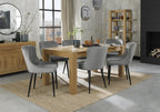 Light Oak Extending Dining Table Set 6 Grey Velvet Chairs