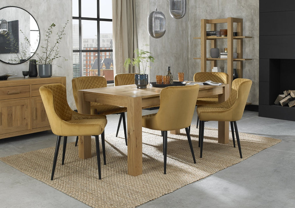 Light Oak Dining Table Set 6 Yellow Velvet Chairs