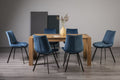 Light Oak Dining Table Set 6 Blue Velvet Chairs