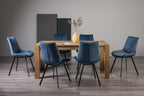 Light Oak Dining Table Set 6 Blue Velvet Chairs
