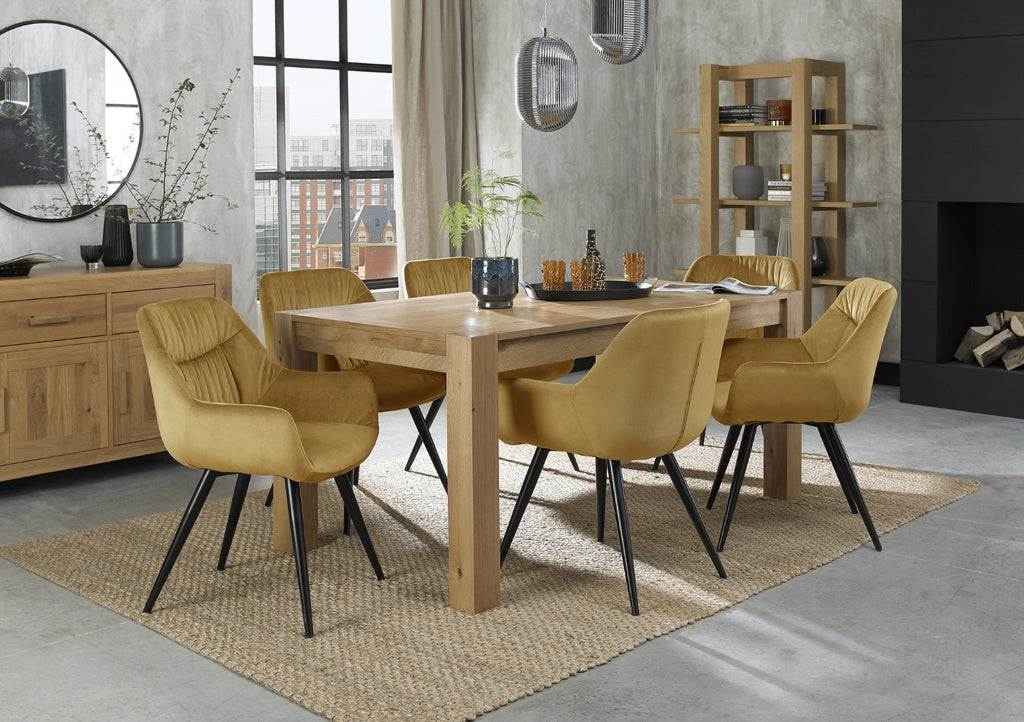 Light Oak Extending Dining Set 6 Yellow Velvet Fabric Chairs