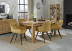 Light Oak Extending Dining Set 6 Yellow Velvet Fabric Chairs
