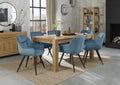 Light Oak Extending Dining Set 6 Blue Velvet Fabric Chairs