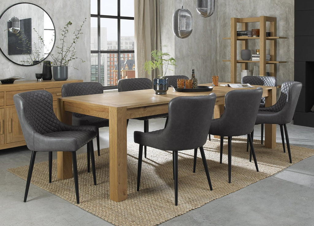 Light Oak Extending Dining Set 8 Grey Leather Chairs
