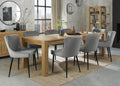 Large Oak Extending Dining Table Set 8 Grey Velvet Chairs