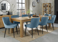 Light Oak Extending Dining Table Set 8 Blue Velvet Chairs