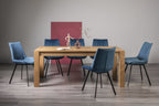 Light Oak Extending Dining Table Set 8 Blue Velvet Chairs