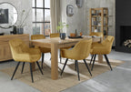 Light Oak Large Extending Dining Set 6 Yellow Velvet Chairs