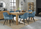 Oak Large Extending Dining Table Set 6 Blue Velvet Chairs