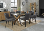 Light Oak Glass Dining Table Set 6 Dark Grey Leather Chairs