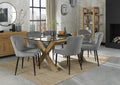 Clear Glass Dining Table Set 6 Grey Velvet Fabric Chairs