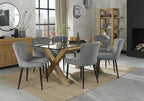 Clear Glass Dining Table Set 6 Grey Velvet Fabric Chairs