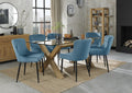 Clear Glass Dining Table Set Oak Legs 6 Blue Velvet Chairs