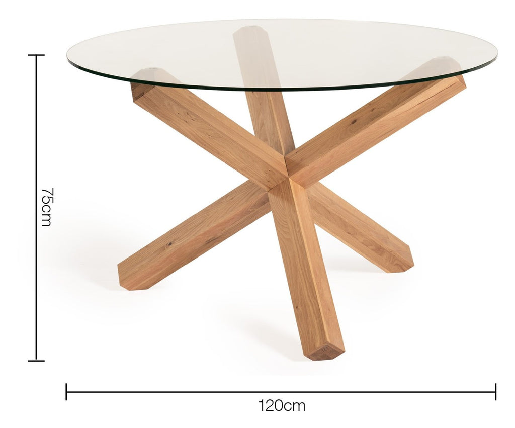 Glass Round Dining Table Set Oak Legs 4 Blue Velvet Chairs - Home Furniture Interiors