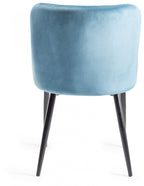 Glass Round Dining Table Set Oak Legs 4 Blue Velvet Chairs - Home Furniture Interiors