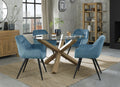 Clear Glass Round Dining Set 4 Blue Velvet Chairs