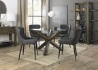Glass Round Dining Table Set 4 Grey Leather Chairs