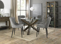 Clear Glass Small Round Dining Set 4 Grey Velvet Chairs
