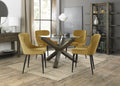 Dark Oak Glass Dining Table Set 4 Yellow Velvet Chairs