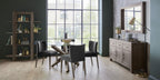 Oak Glass Top Round Dining Table Set 4 Grey Velvet Chairs