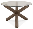 Oak Glass Top Round Dining Table Set 4 Grey Velvet Chairs - Home Furniture Interiors
