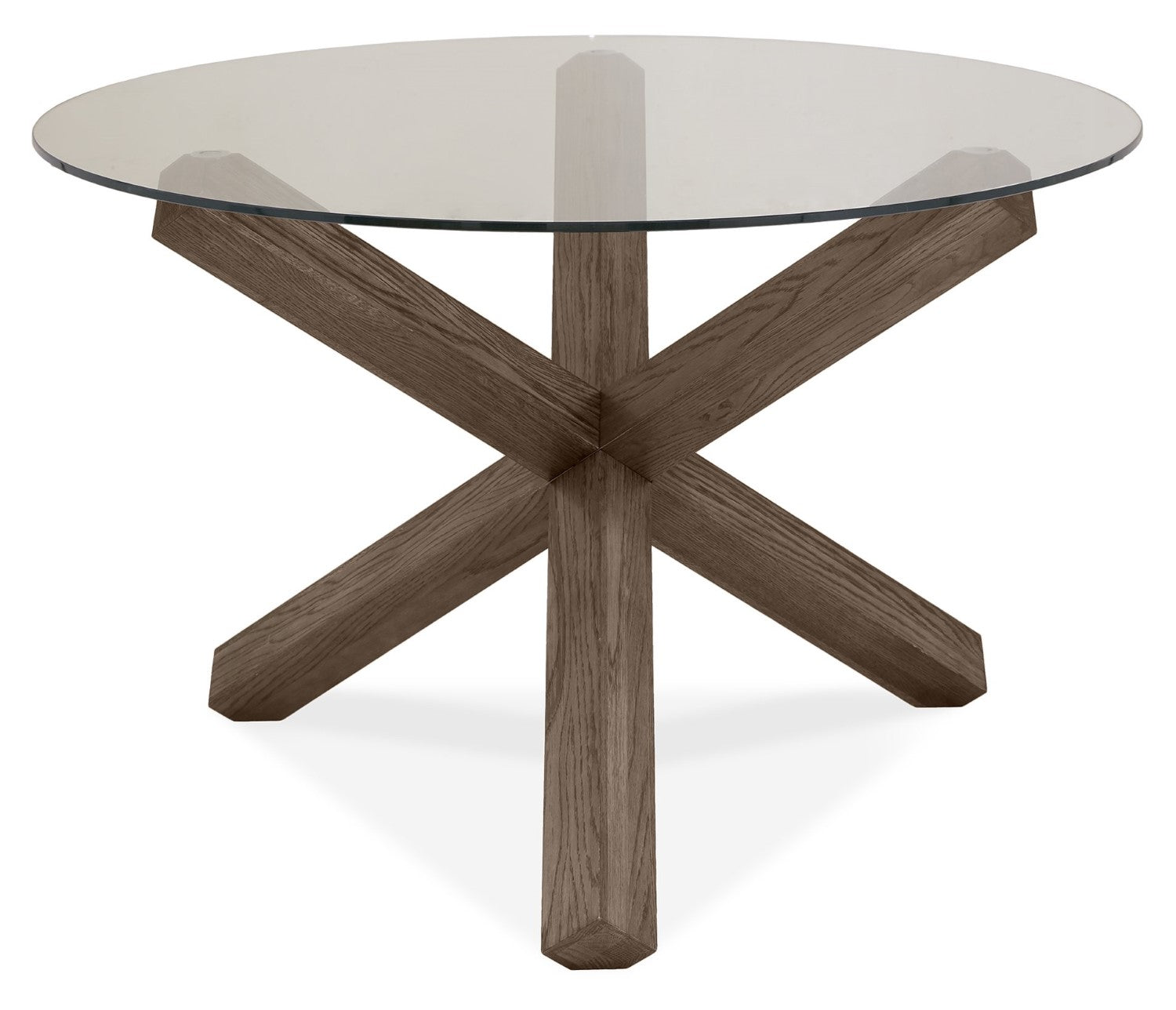 Oak Glass Top Round Dining Table Set 4 Grey Velvet Chairs - Home Furniture Interiors