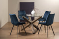 Clear Glass Small Round Dining Set 4 Blue Velvet Chairs