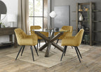 Round Glass Dining Table Set Oak Legs 4 Yellow Velvet Chairs
