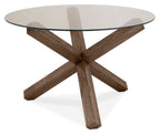 Clear Glass Round Dining Set 4 Blue Velvet Chairs - Home Furniture Interiors