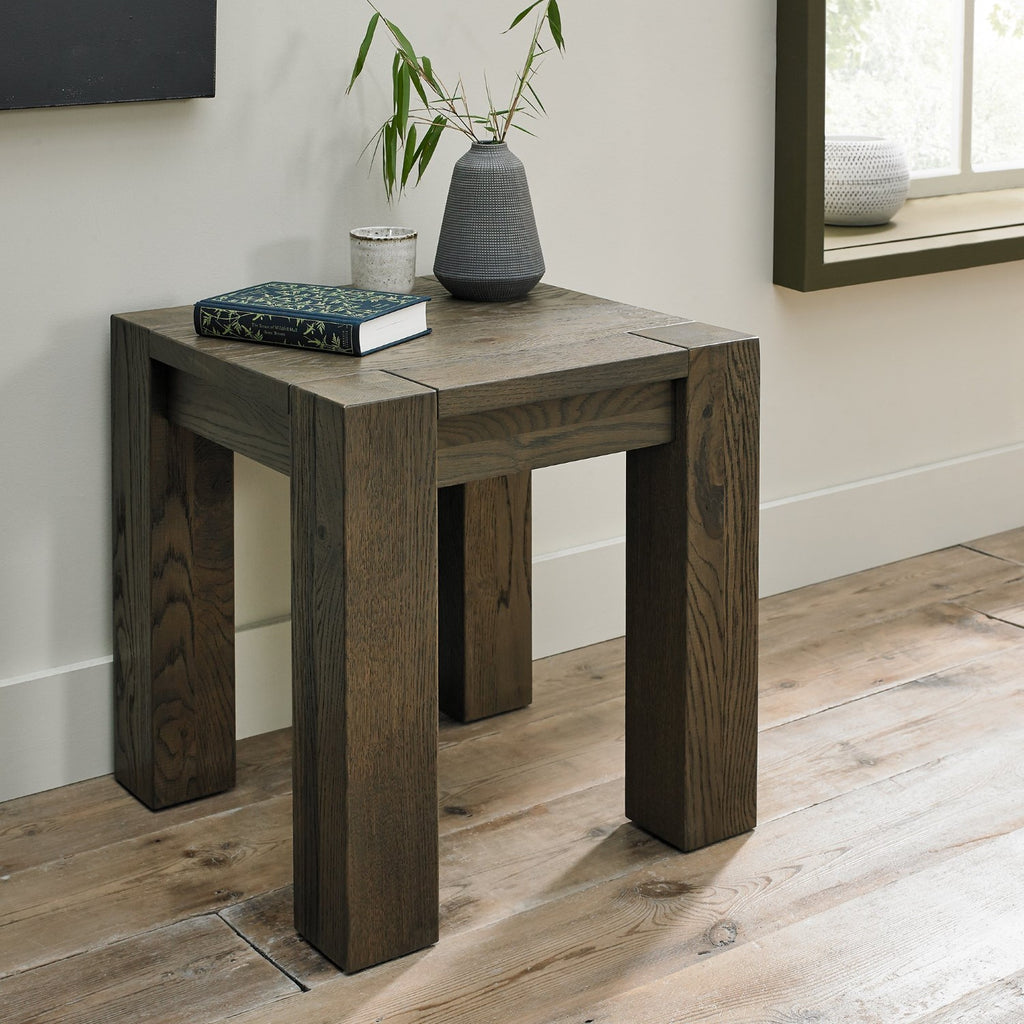 Dark Oak Wood 50cm Square Lamp Table