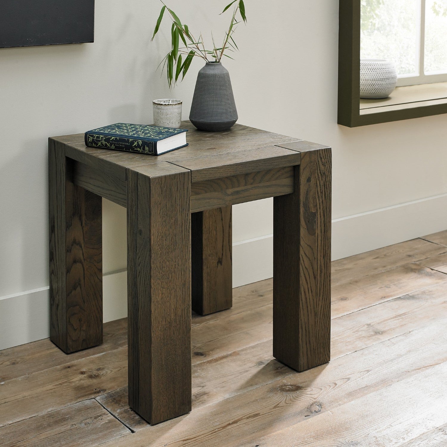 Dark Oak Wood 50cm Square Lamp Table