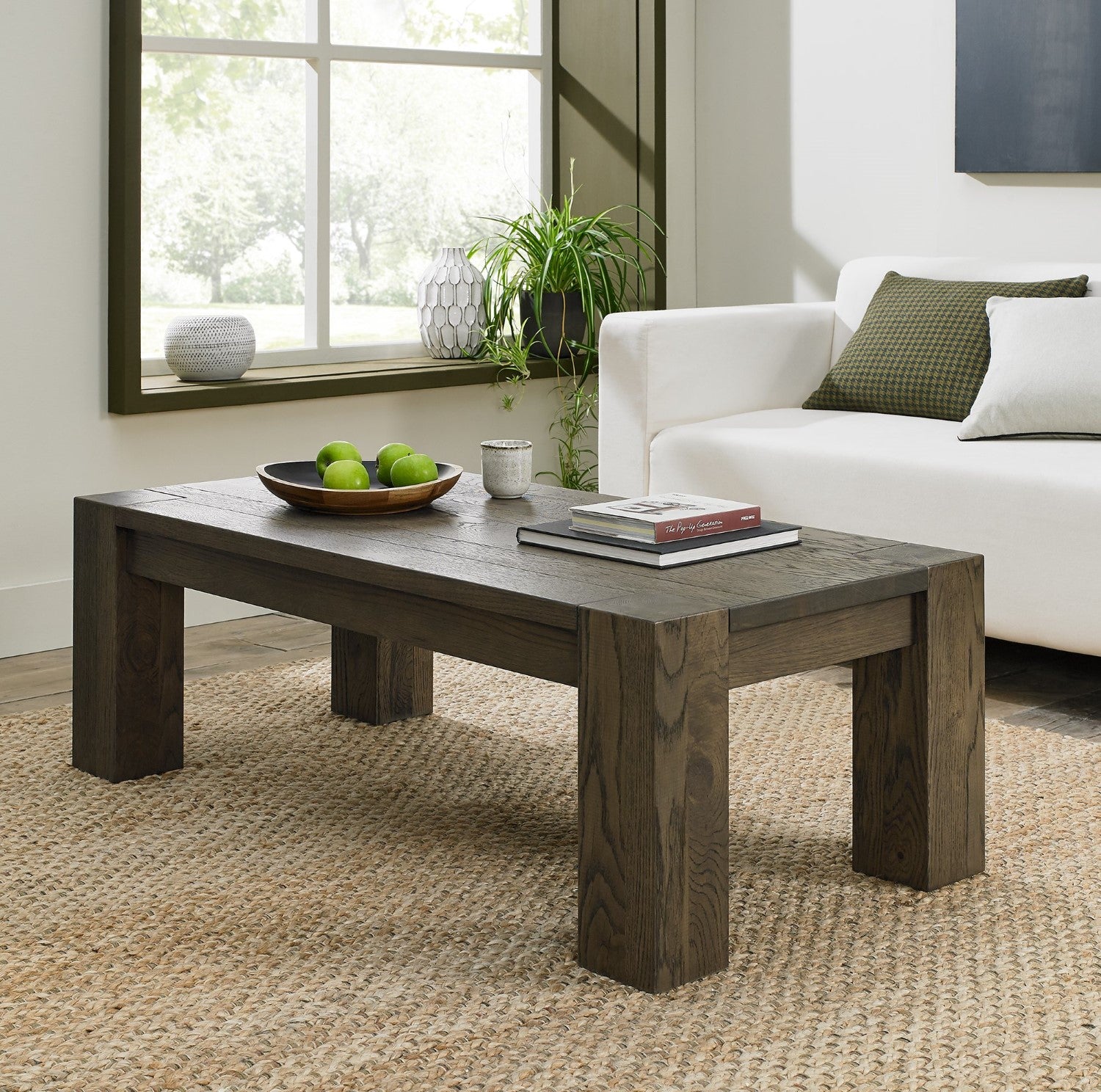 Large Fumed Dark Oak Low Coffee Table Chunky Legs