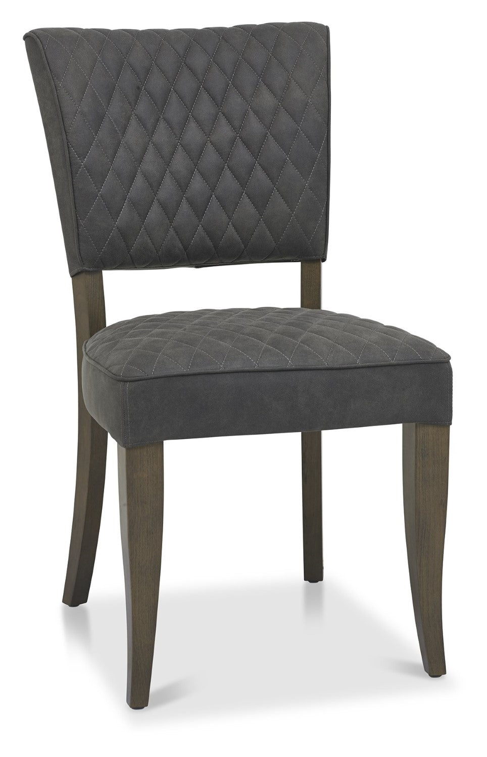 Dark Grey Diamond Stitched Oak Fabric Dining Chair - Home Furniture Interiors