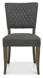 Dark Grey Diamond Stitched Oak Fabric Dining Chair - Home Furniture Interiors