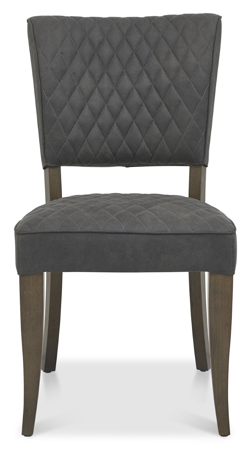Dark Grey Diamond Stitched Oak Fabric Dining Chair - Home Furniture Interiors