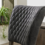 Dark Grey Diamond Stitched Oak Fabric Dining Chair - Home Furniture Interiors
